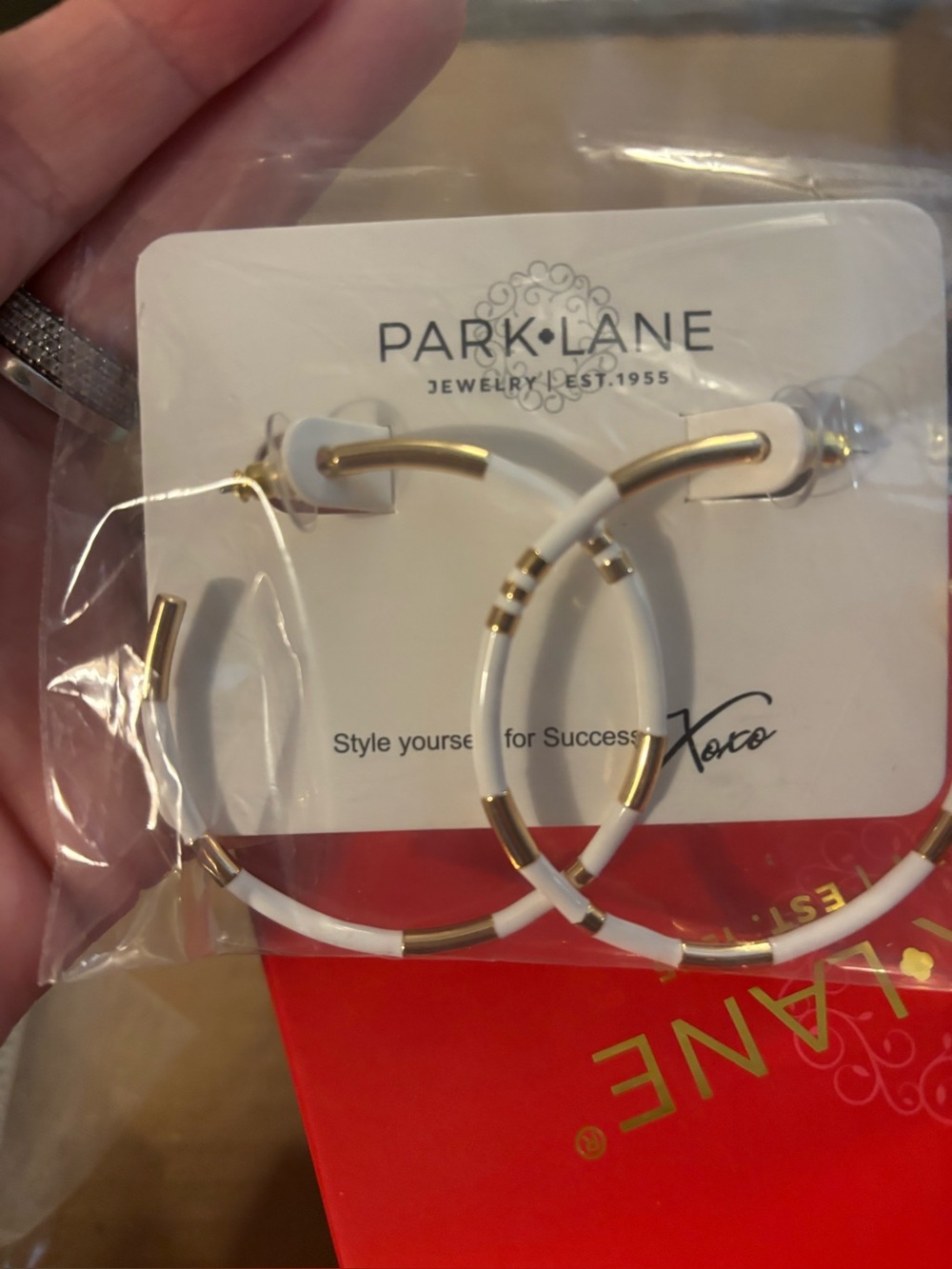 Park Lane White and Gold Enamel Hoop Earrings